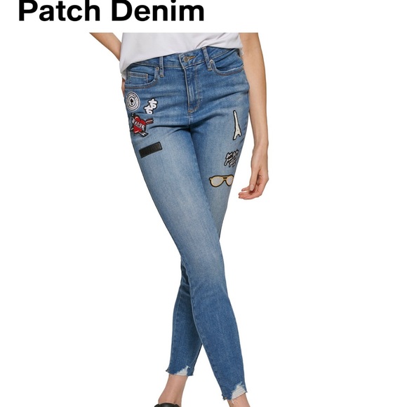 Karl Lagerfeld Paris Fray hem patch denim jean NWT - Picture 2 of 8